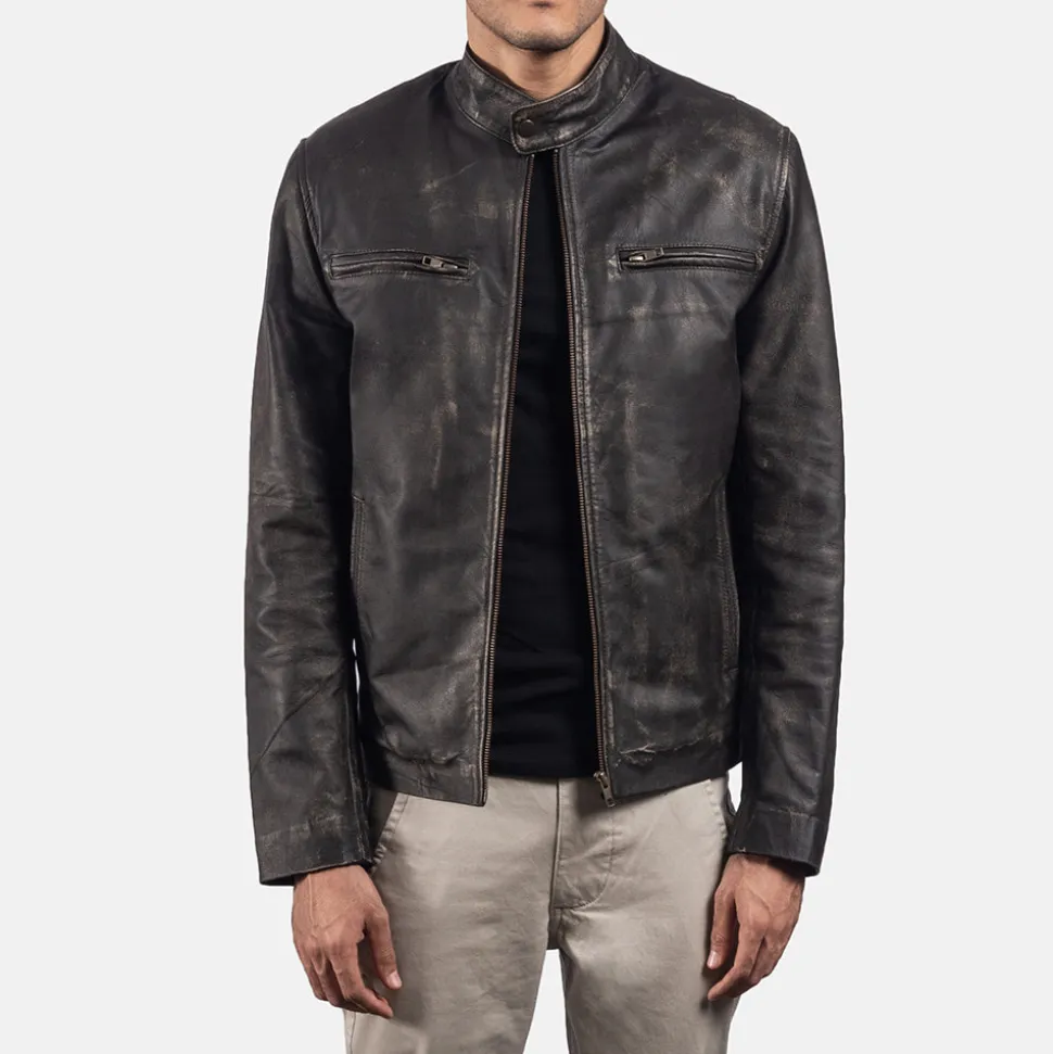 Rustic Brown Leather Biker Jacket