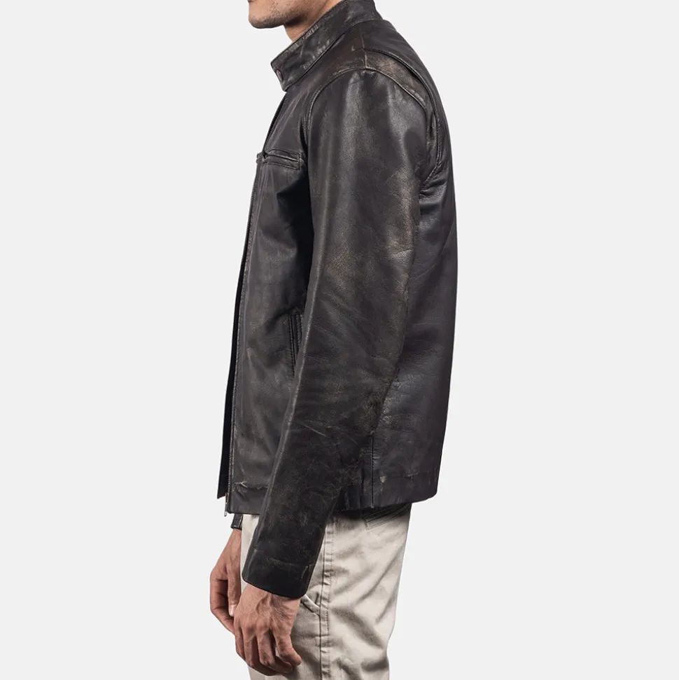 Rustic Brown Leather Biker Jacket