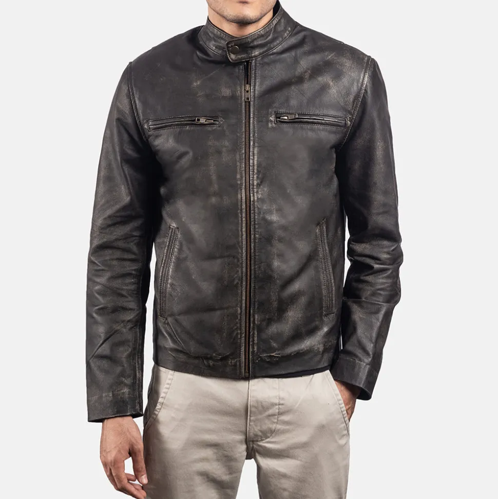 Rustic Brown Leather Biker Jacket