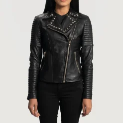 Sally Mae Studded Black Leather Biker Jacket