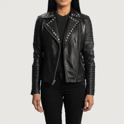 Sally Mae Studded Black Leather Biker Jacket