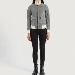 Sasha A1 Grey Suede Bomber Jacket