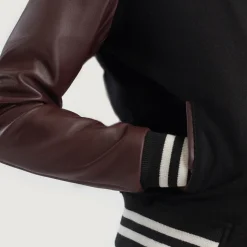 Savant Maroon & Black Hybrid Varsity Jacket