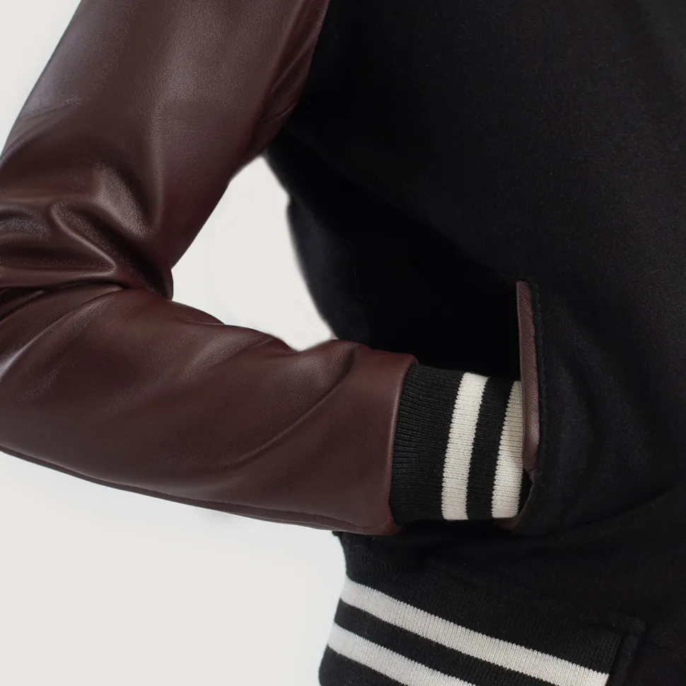 Savant Maroon & Black Hybrid Varsity Jacket