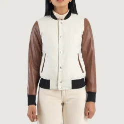 Savant White & Brown Hybrid Varsity Jacket