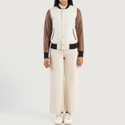 Savant White & Brown Hybrid Varsity Jacket