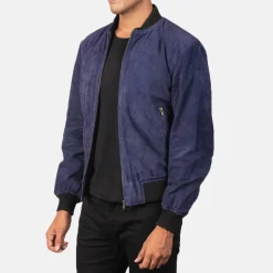 Shane Blue Suede Bomber Jacket