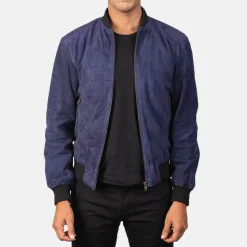 Shane Blue Suede Bomber Jacket