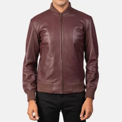 Shane Maroon Leather Bomber Jacket