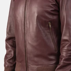 Shane Maroon Leather Bomber Jacket