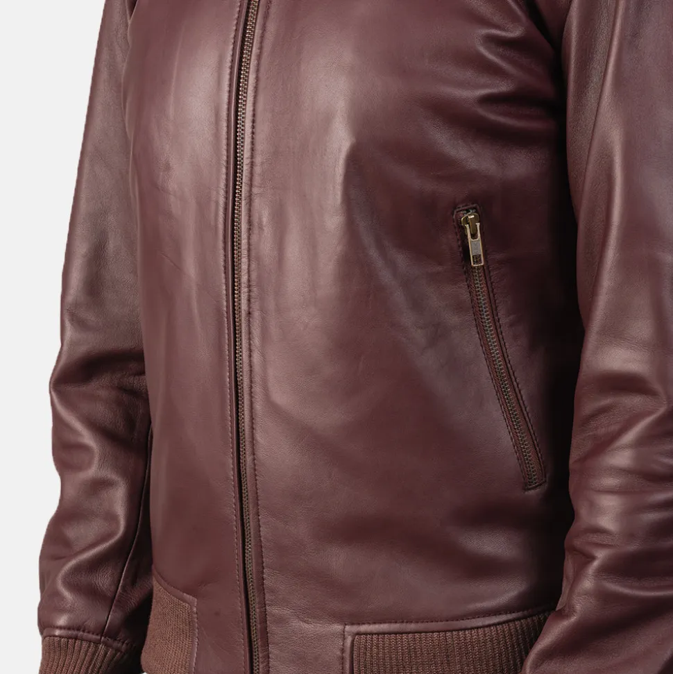 Shane Maroon Leather Bomber Jacket