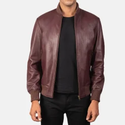 Shane Maroon Leather Bomber Jacket