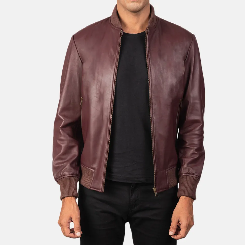 Shane Maroon Leather Bomber Jacket