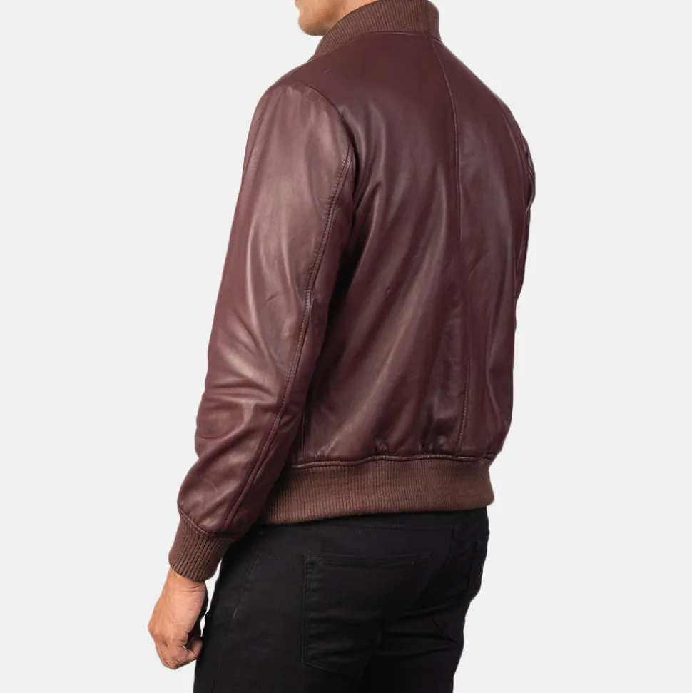 Shane Maroon Leather Bomber Jacket