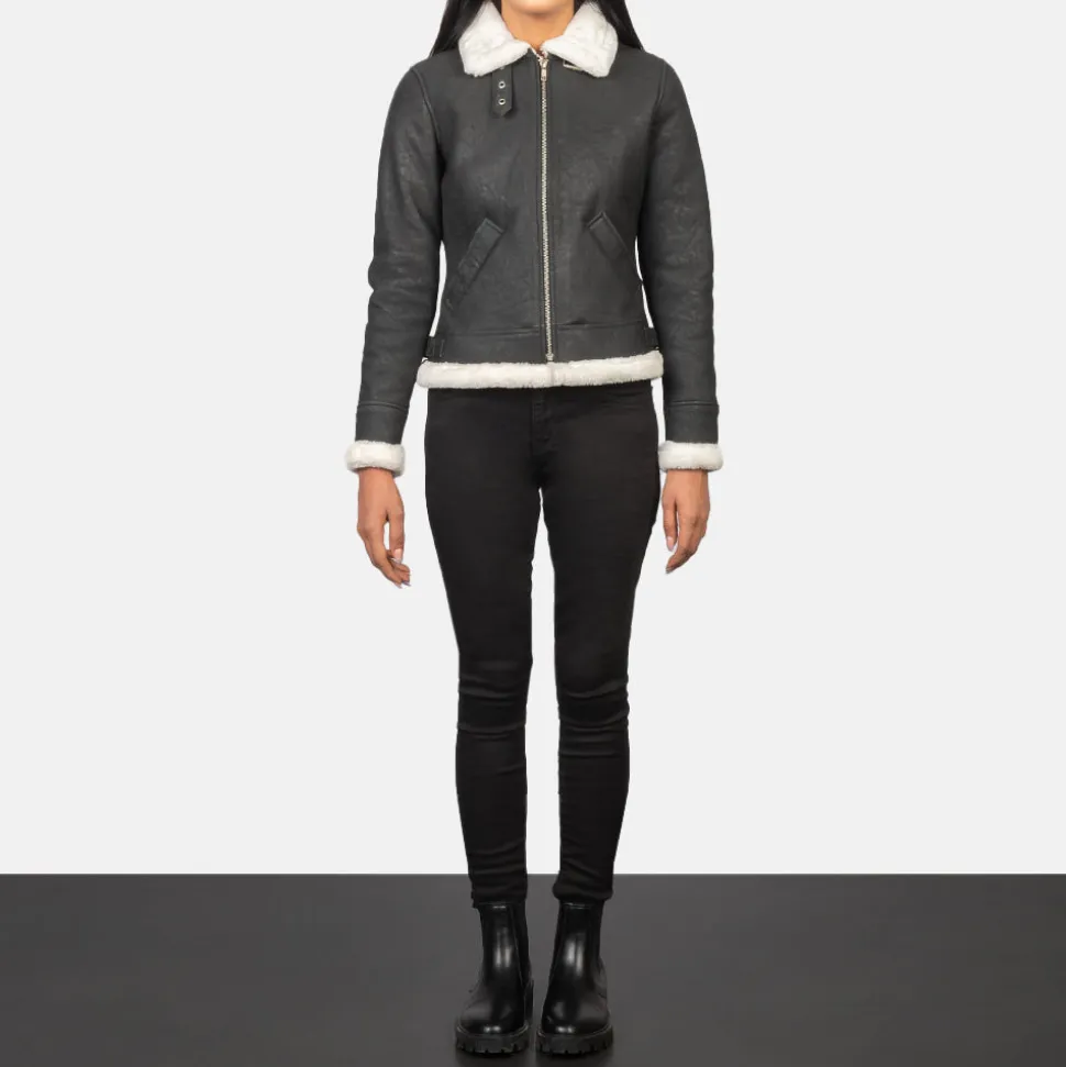 Sherilyn B-3 Black & White Leather Bomber Jacket