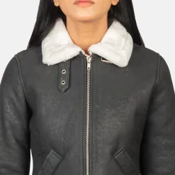 Sherilyn B-3 Black & White Leather Bomber Jacket