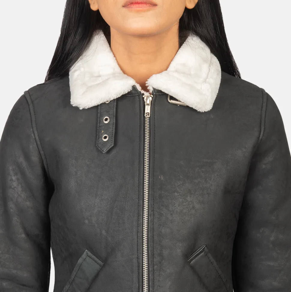 Sherilyn B-3 Black & White Leather Bomber Jacket