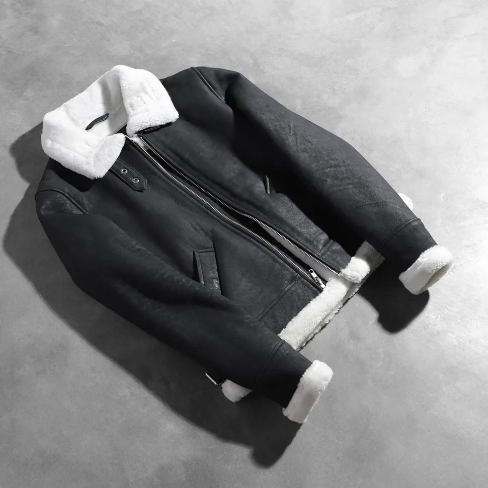 Sherilyn B-3 Black & White Leather Bomber Jacket