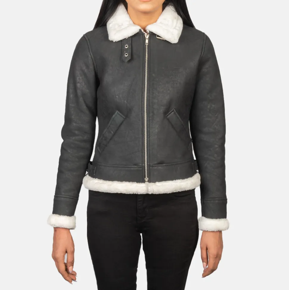 Sherilyn B-3 Black & White Leather Bomber Jacket