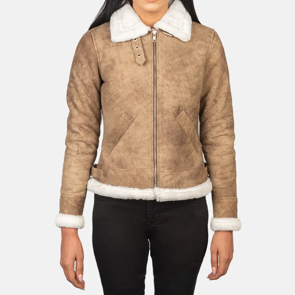 Sherilyn B-3 Distressed Brown Leather Bomber Jacket