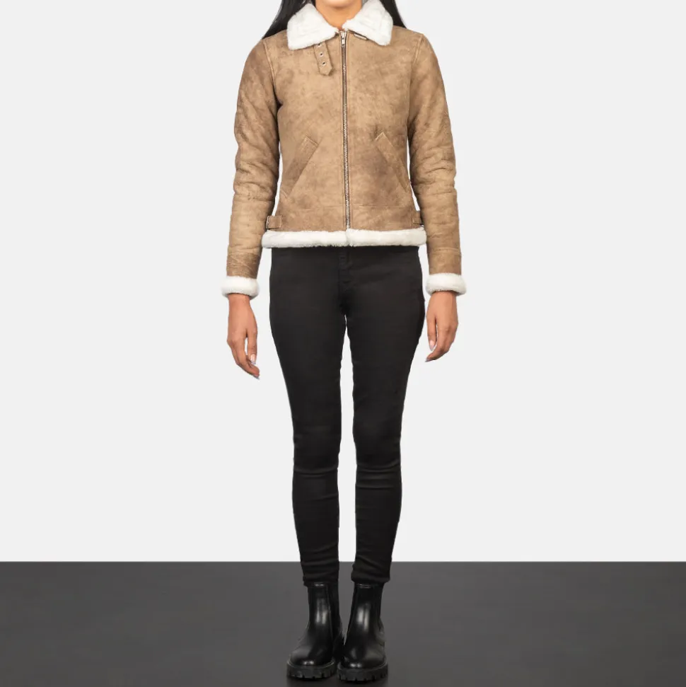Sherilyn B-3 Distressed Brown Leather Bomber Jacket