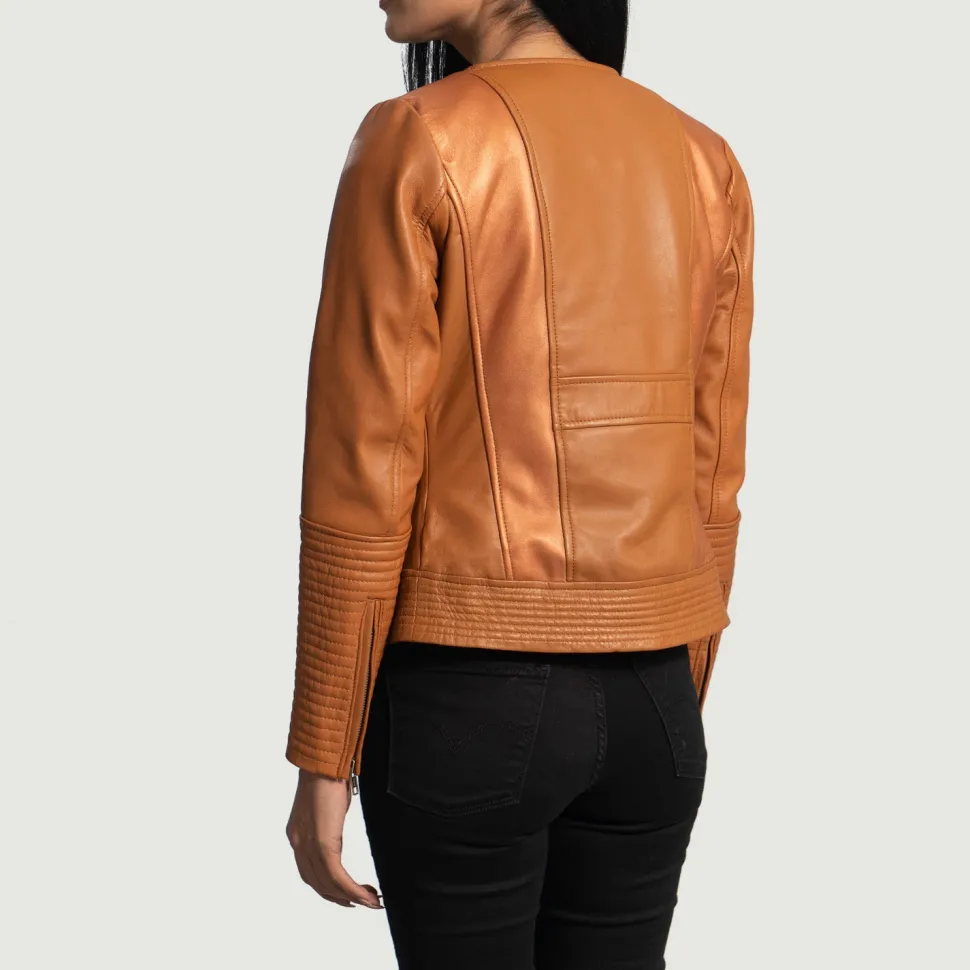 Sleeky Clean Tan Leather Biker Jacket