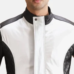 Spade Silver Black Leather Bomber Jacket