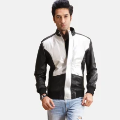 Spade Silver Black Leather Bomber Jacket