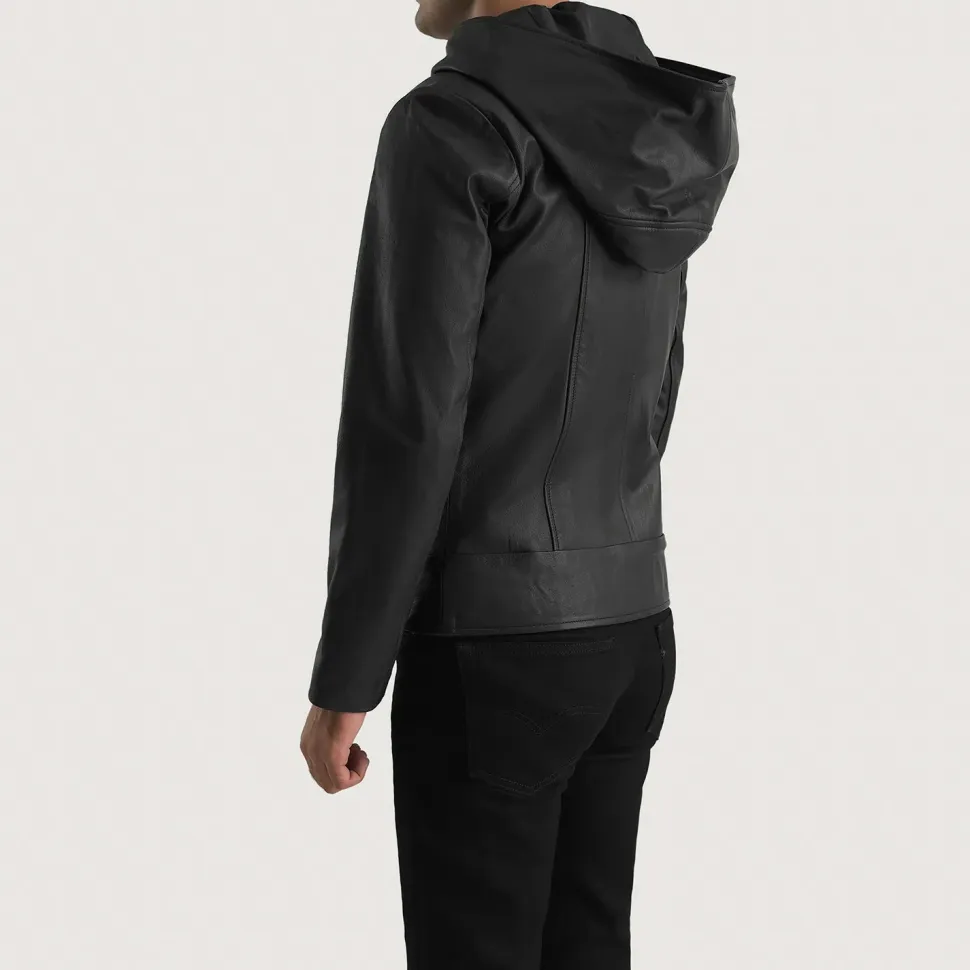 Spratt Black Hooded Leather Jacket