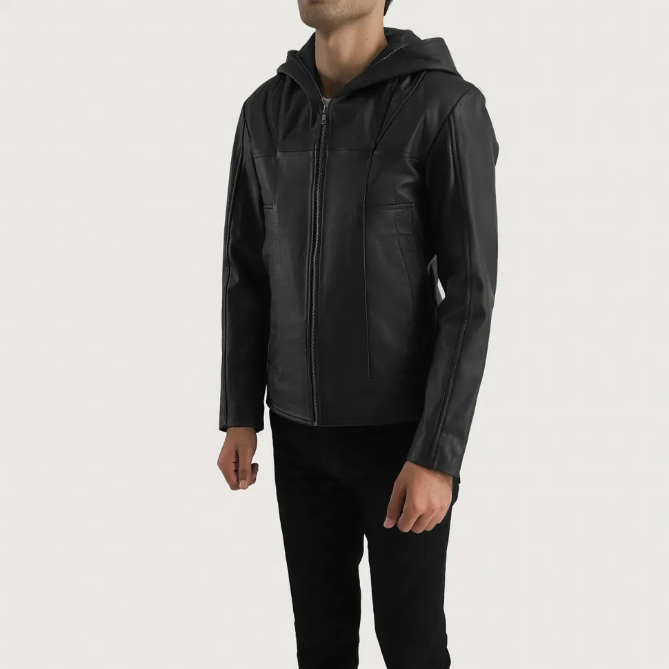 Spratt Black Hooded Leather Jacket