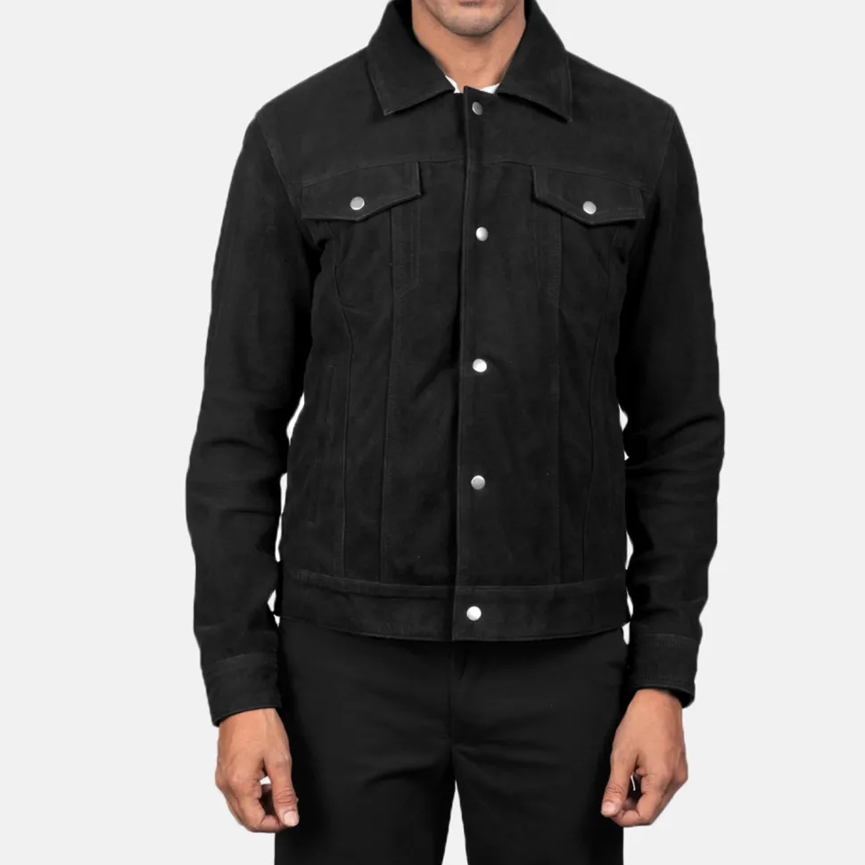 Stallon Black Suede Trucker Jacket