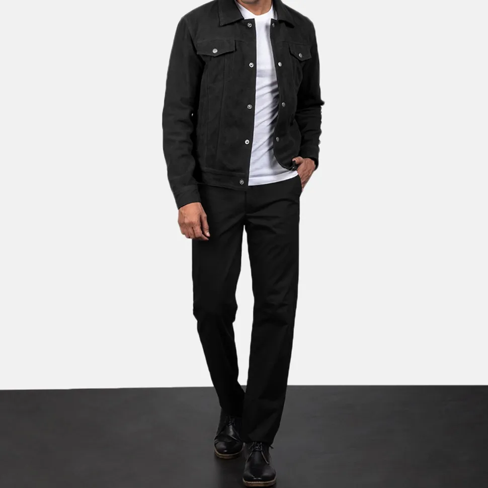 Stallon Black Suede Trucker Jacket