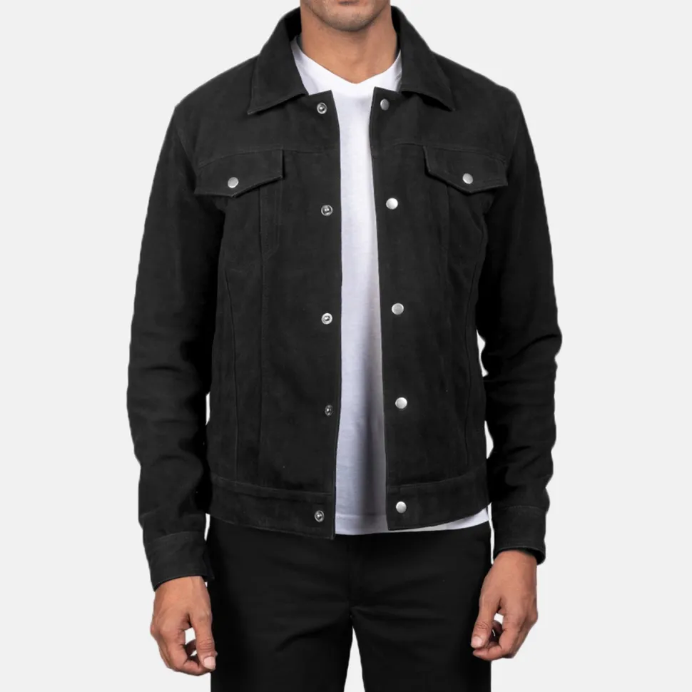 Stallon Black Suede Trucker Jacket