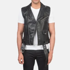 Sullivan Black Leather Biker Vest