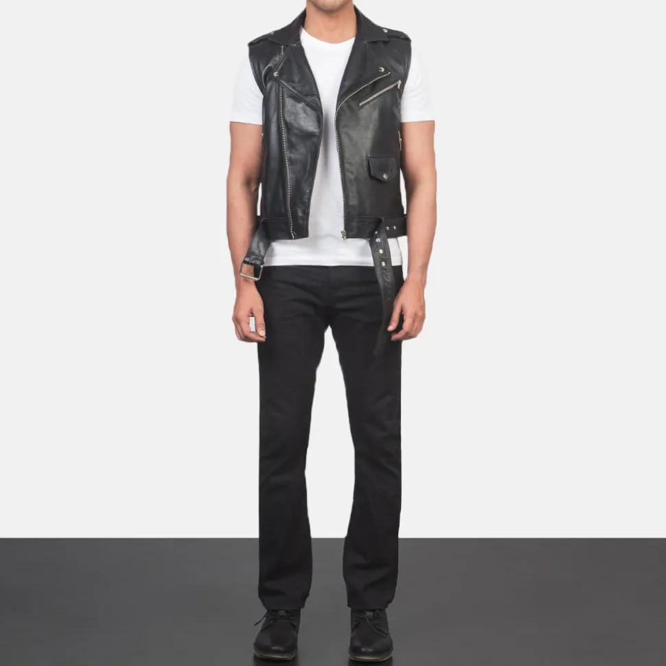 Sullivan Black Leather Biker Vest