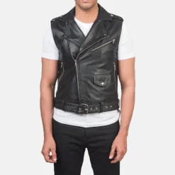 Sullivan Black Leather Biker Vest
