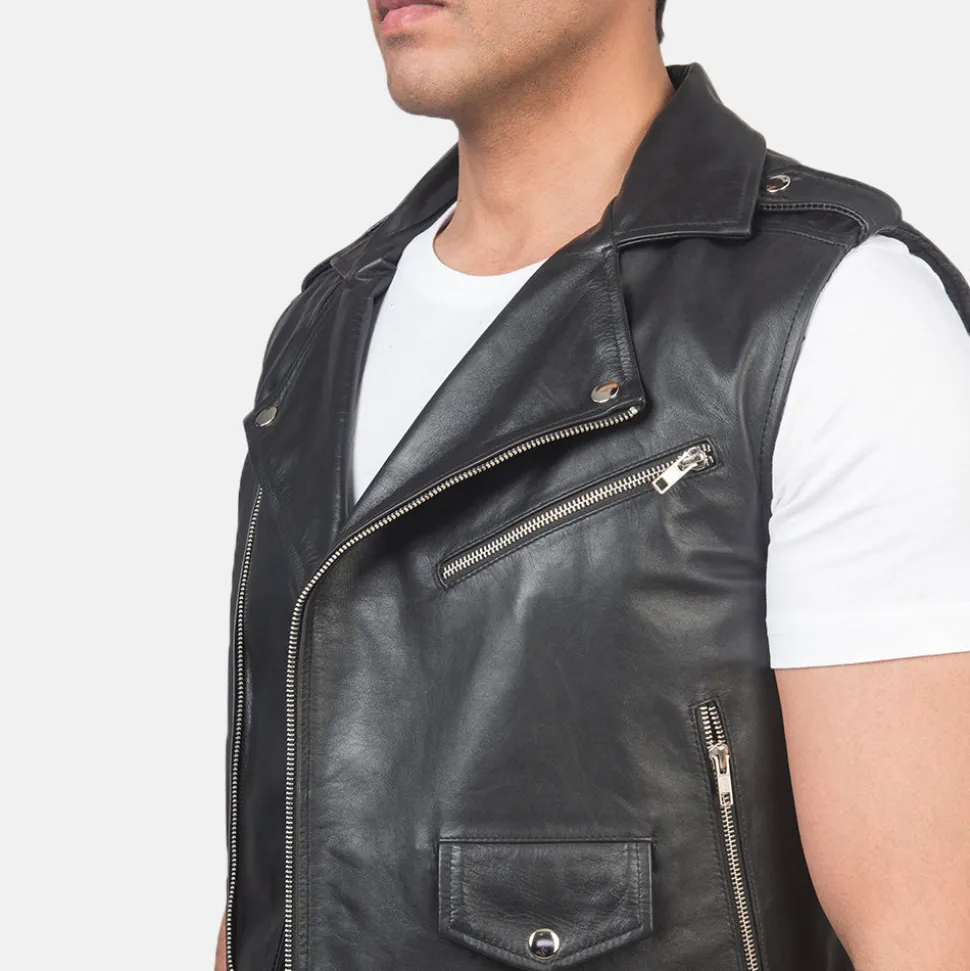 Sullivan Black Leather Biker Vest