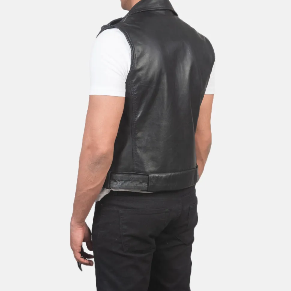 Sullivan Black Leather Biker Vest