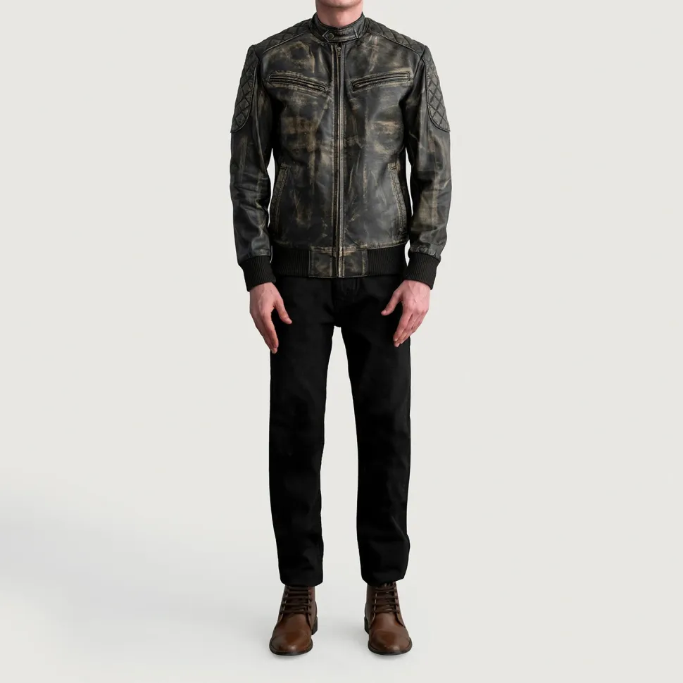 Sven Distressed Brown Leather Bomber Jacket
