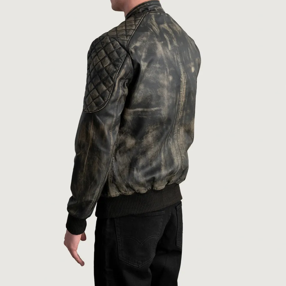 Sven Distressed Brown Leather Bomber Jacket