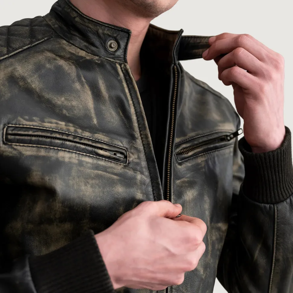 Sven Distressed Brown Leather Bomber Jacket