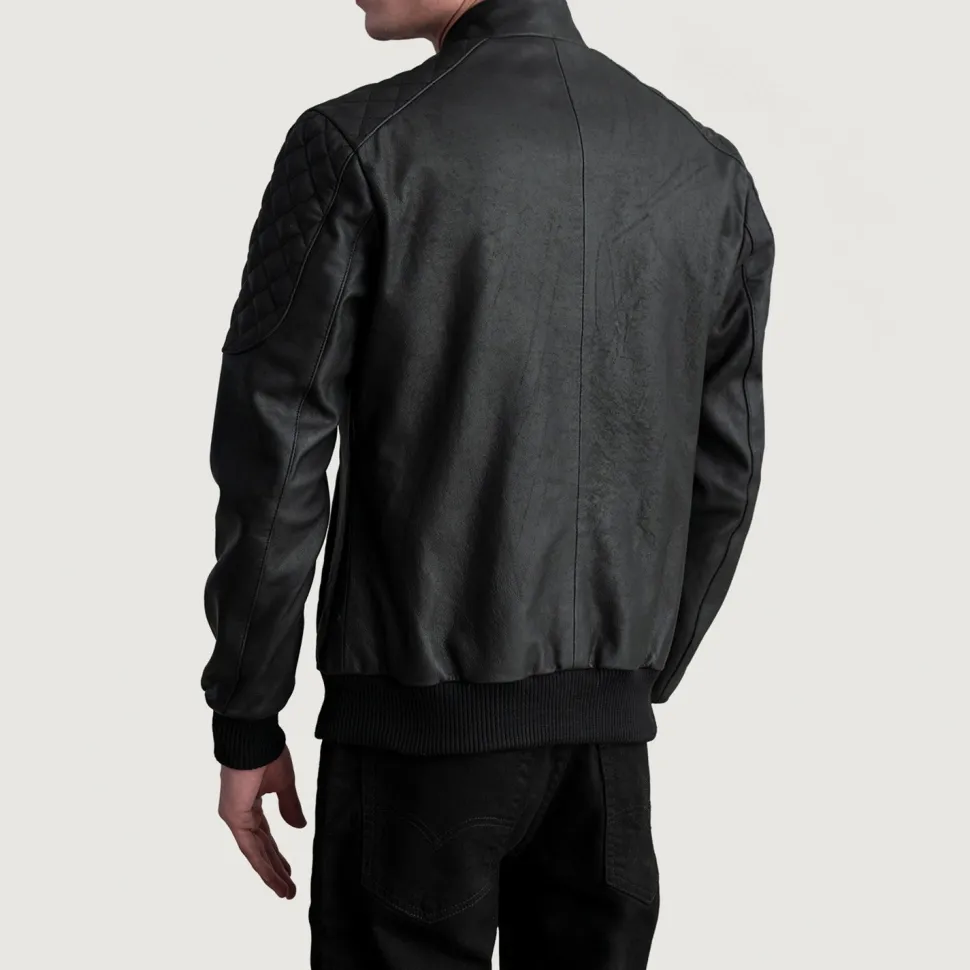 Sven Tumbled Black Leather Bomber Jacket