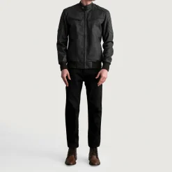 Sven Tumbled Brown Leather Bomber Jacket