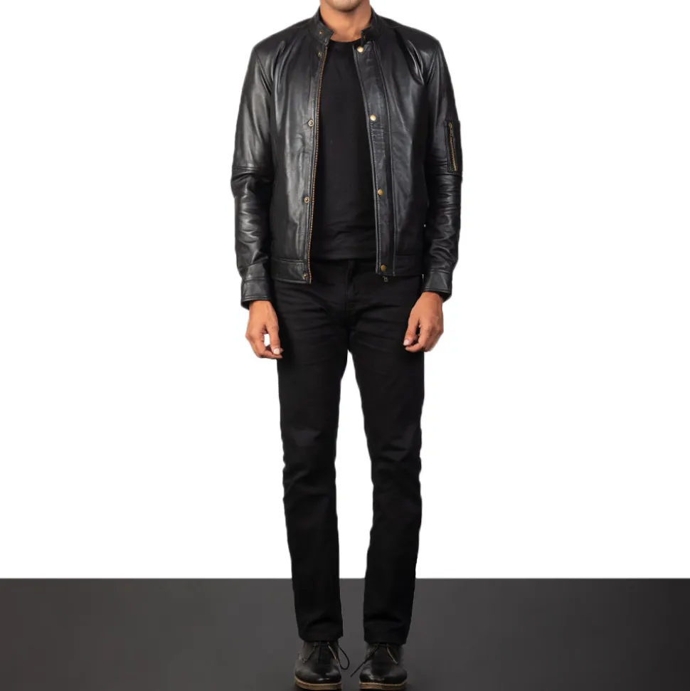 Tea House Black Leather Biker Jacket