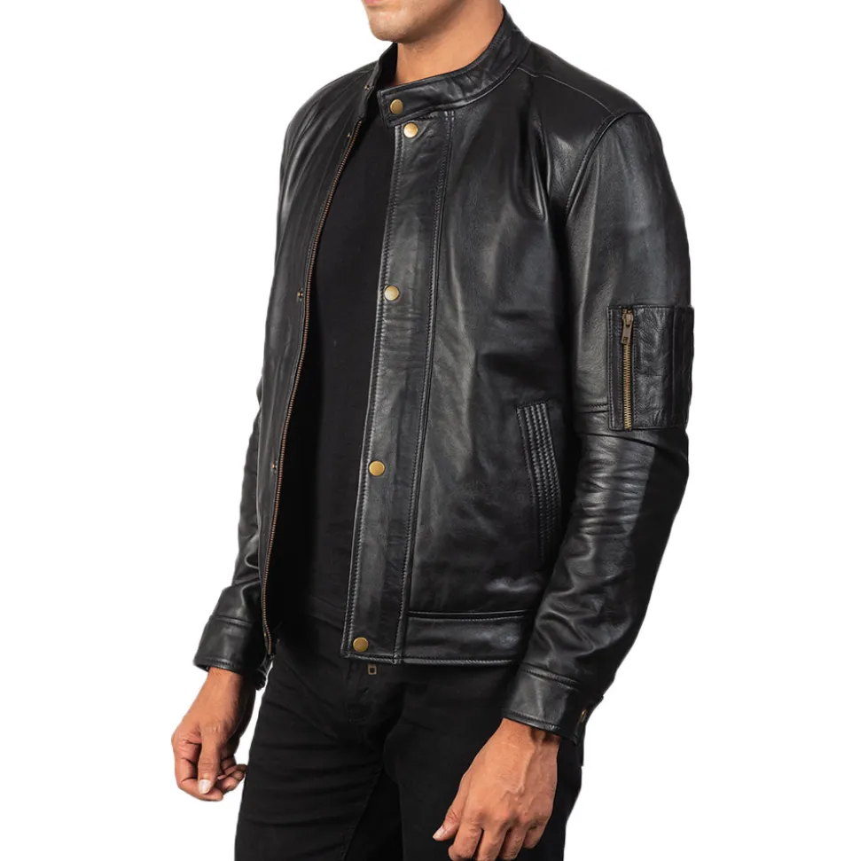 Tea House Black Leather Biker Jacket