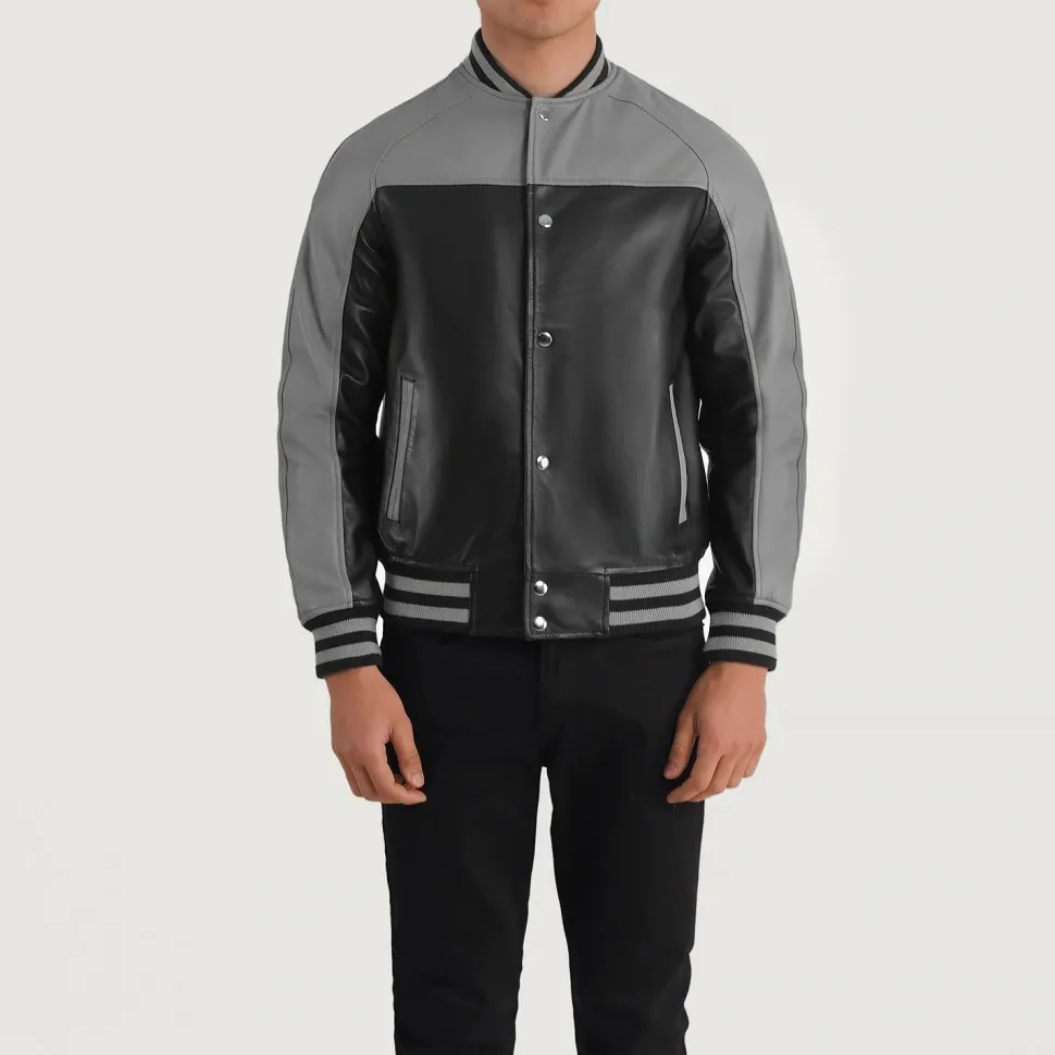 Terrance Black & Grey Leather Varsity Jacket