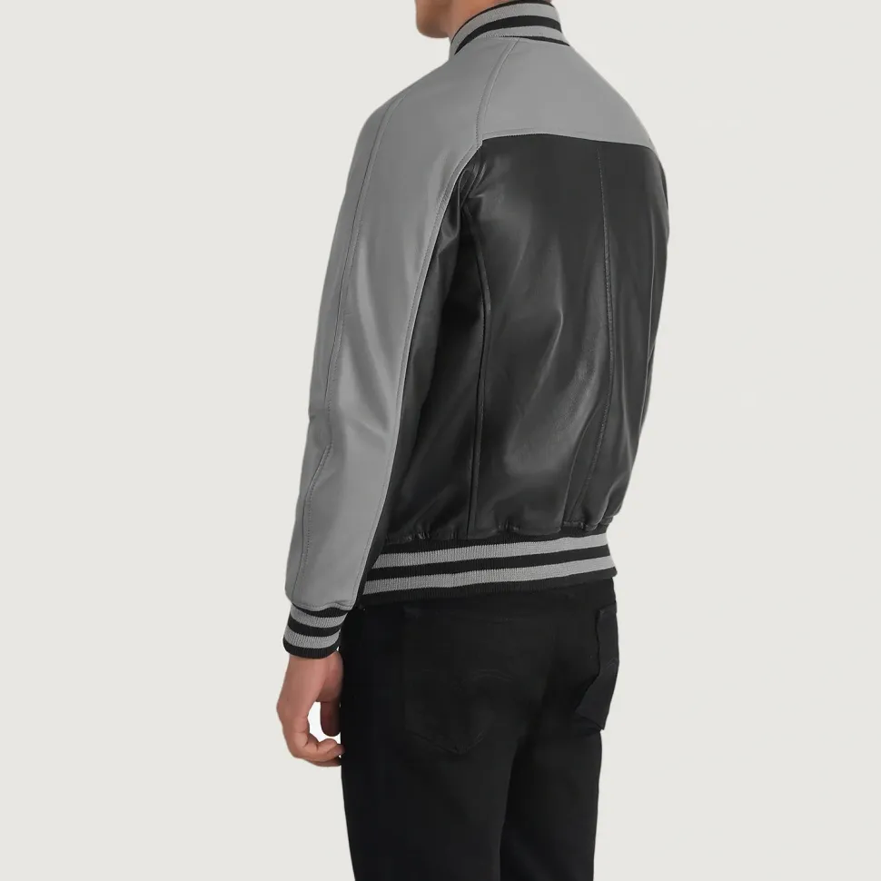 Terrance Black & Grey Leather Varsity Jacket