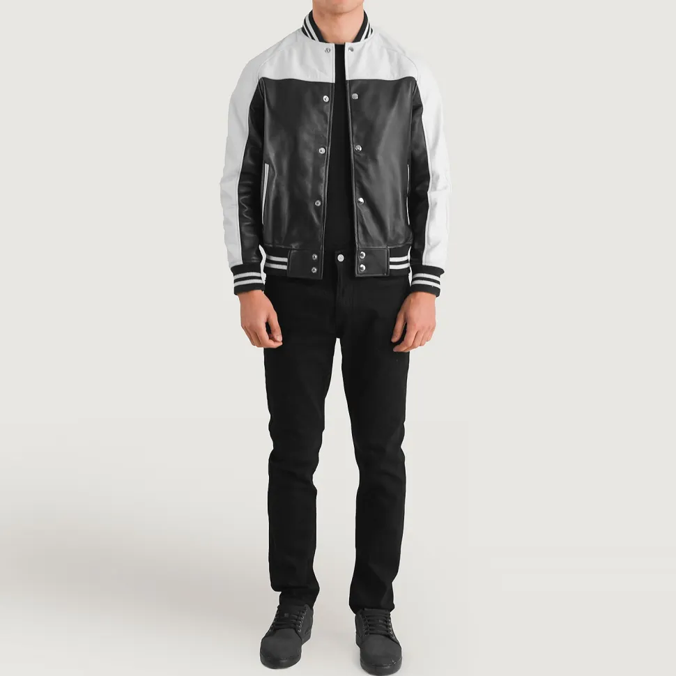 Terrance Black & White Leather Varsity Jacket