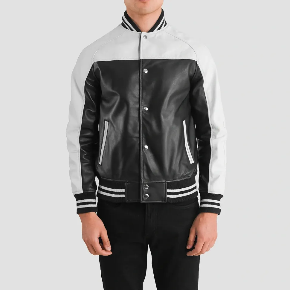 Terrance Black & White Leather Varsity Jacket