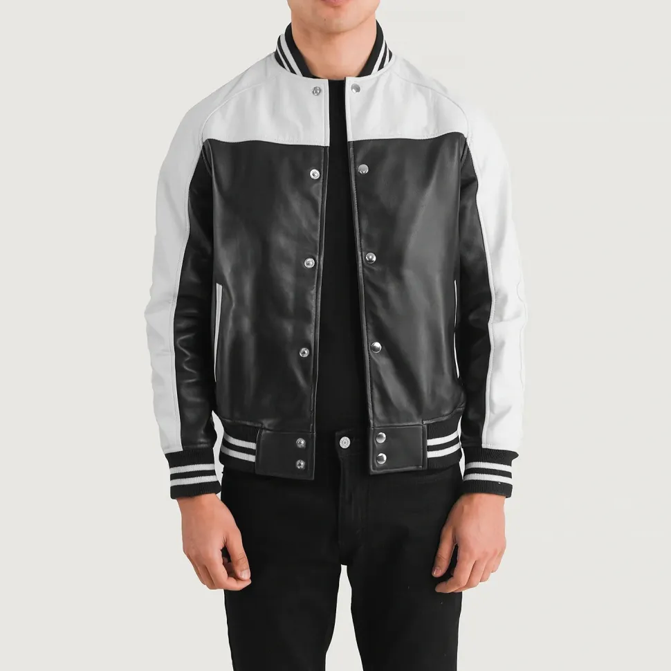 Terrance Black & White Leather Varsity Jacket